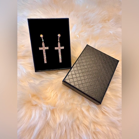 NWT AB rhinestone cross pierced earrings - Picture 1 of 2
